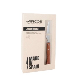 ARCOS 4 Inch Steak Knife Set of 6. Pocket Knife Pack with Smooth Edge for Cutting and Fillet Meat. Stainless Steel Blade and Compressed-Wood Handle. Brown Color. Series Forest