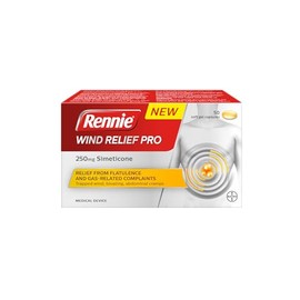 Rennie Wind Relief Pro, Effective Relief from Flatulence and Gas-Related Complaints, 250 mg Simeticone, 50 Soft Gel Capsules