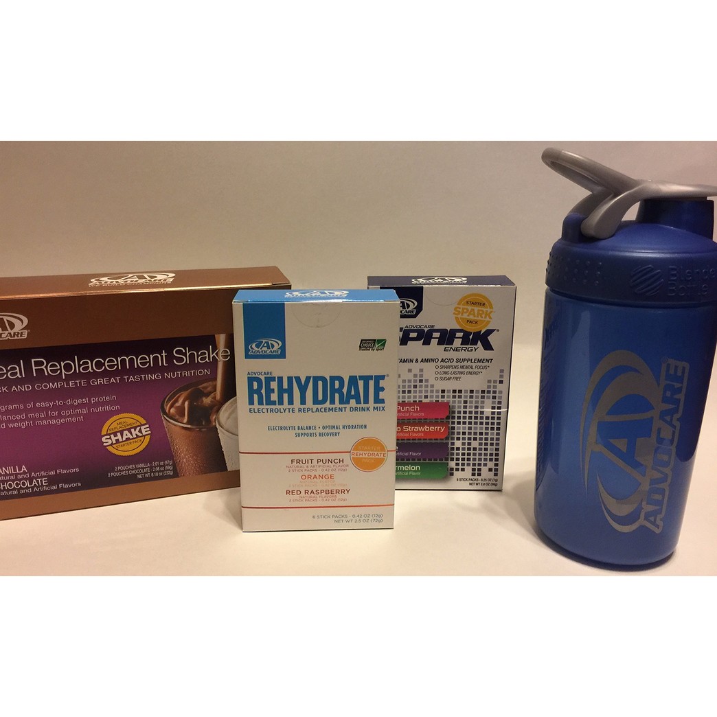 Advocare Starter Kit- Spark, Rehydrate, Shakes, and Shaker Bottle- Great Start to a New You