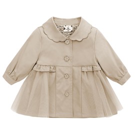 famuka Baby Girl Trench Coat Dress Toddlers Spring Fall Button Down Jacket with Tulle (US, Age, 9 Months, Khaki)