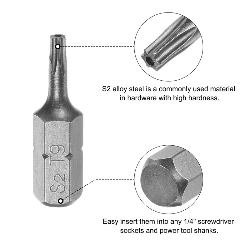 uxcell Torx Bits 1/4 Inch Hex Shank 25mm Length Magnetic