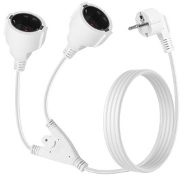 Weinsamkeit 1,5m Verlängerungskabel Doppelstecker, 16 A / 250 V/Max 3680W, Mehrfachsteckdose 2 Fach, Deutsch Konverter Buchse EU Stecker, Steckdosenadapter für Haus, Büro, Weiß