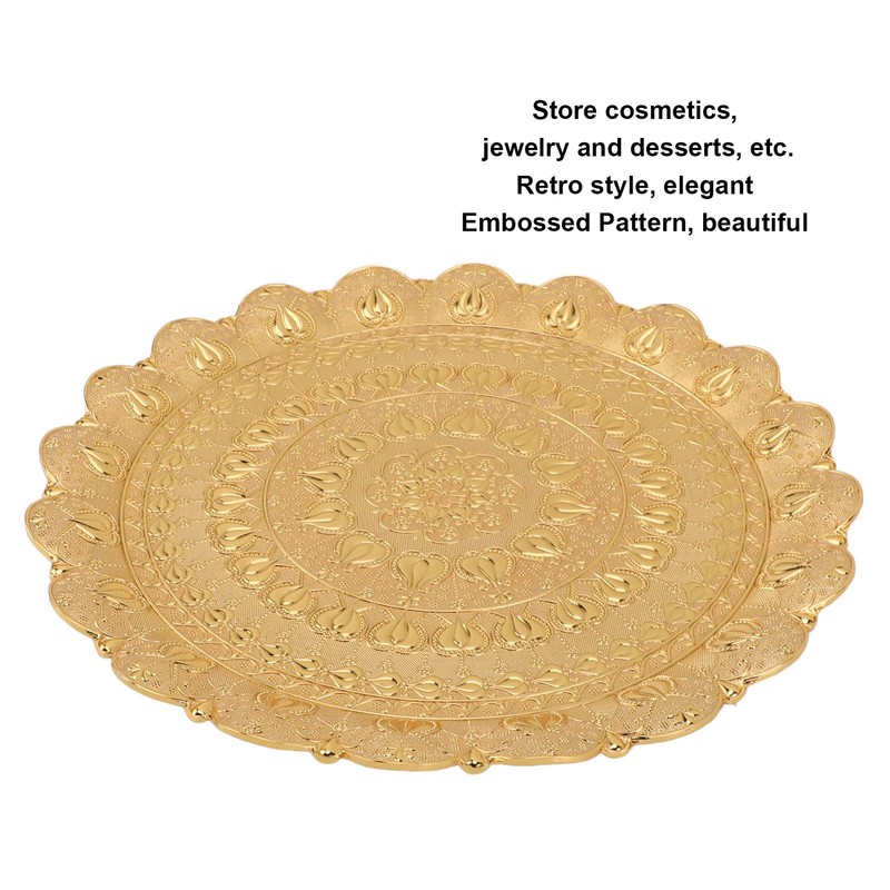Turkish Tea Coffee Serving Tray Vintage Style Embossed Pattern Round