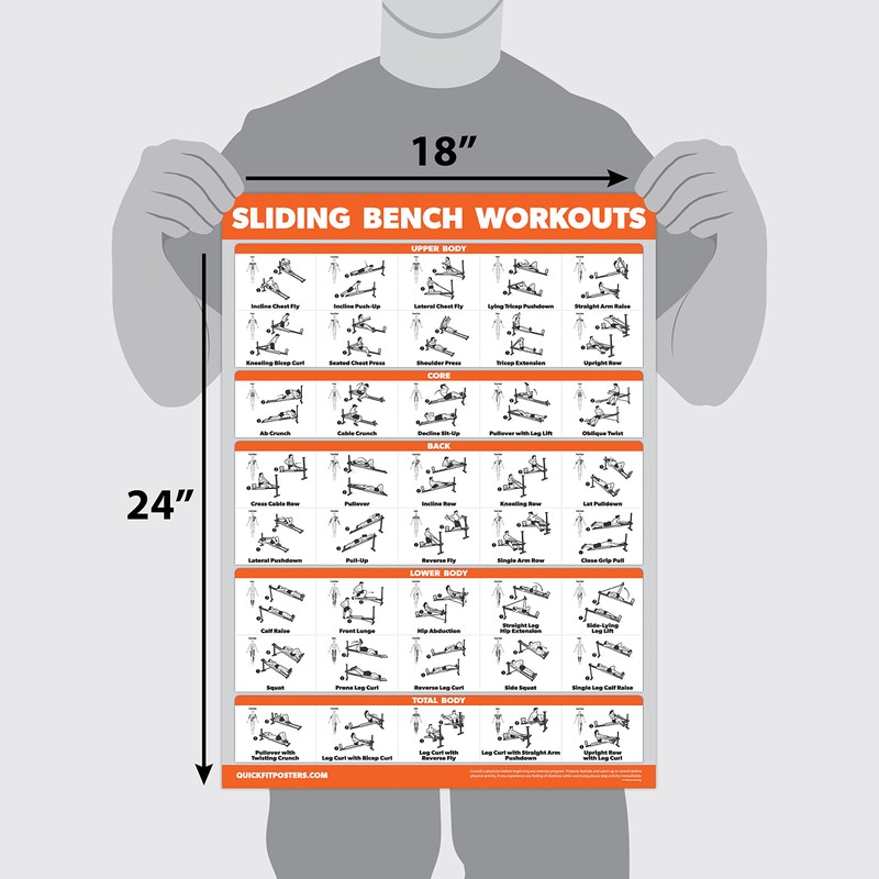 QUICKFIT Sliding Bench Workout Poster - Compatible with Total Gym,