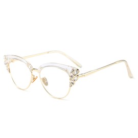bullabulling Rhinestones Bling Bling Cateye Reading Glasses Women Blue Light Blocking (clear, 2.25)