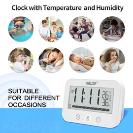 Waterproof Bathroom Wall Hanging Clock and Timer, Large Digital Shower Mirror Suction Clock Thermometer Hygrometer, Visual Kitchen Cooking Countdown Timer, Bath Temperature Humidity Meter (White)