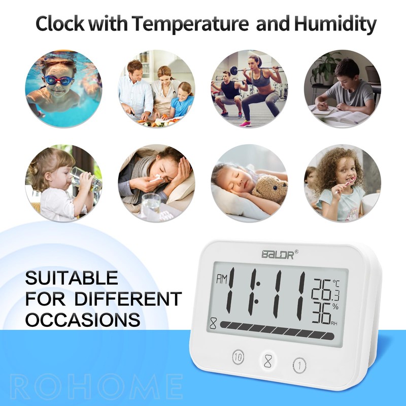 Waterproof Bathroom Wall Hanging Clock and Timer, Large Digital Shower