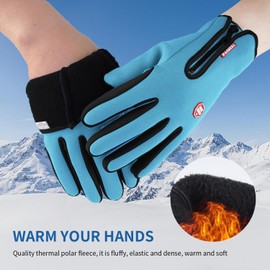 RooRuns Winter Gloves, Lightweight Touchscreen, Non Slip Cycling Gloves, Waterproof, Thermal, Men Women, Light Blue