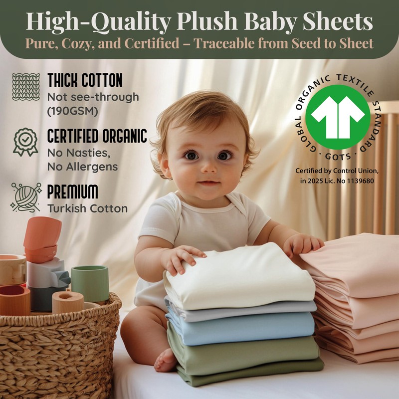 GOTS Organic 2 x Moses Basket Fitted Sheets 74x30 and