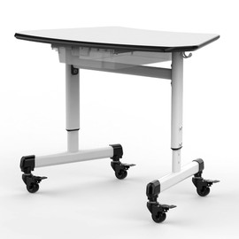 LUXOR MBS-Desk Trapezoid Student Desk with Drawer, Height-Adjustable, Include Dual Backpack Hooks and a Removable MBS Bin