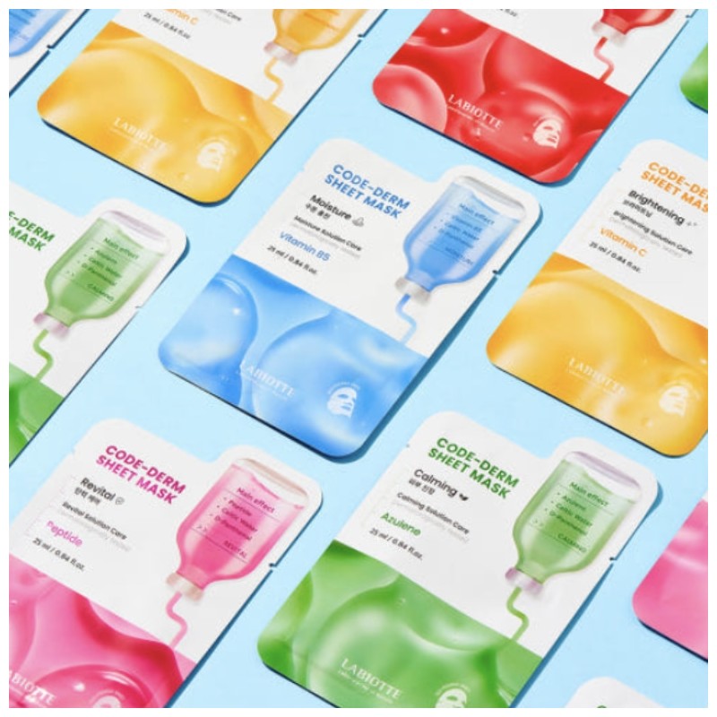 LABIOTTE Code-derm Sheet Mask 25ml*10ea [Calming/Brightening/Moisture/Revital/Nourishing], Type:04 Peptide/Revital