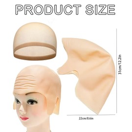 SSKHE 4-Piece Set Adult Bald Cap Funny Wig Cap Bald Accessories for Cosplay and Party (2Bald Wig, 2Hairnet)