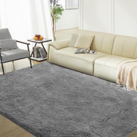 Ultra Soft Rug for Living Room, 9X12 Fluffy Shag Area Rug for Bedroom, Modern Shaggy Carpets Fuzzy Rug for Teens Dorm Nursery Home Decor Aesthetic, Upgrade Anti-Skid Durable, Grey