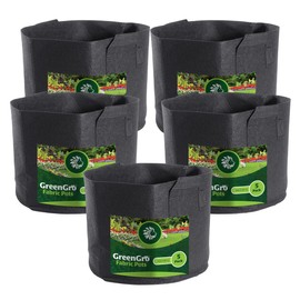 GreenGro 5-Pack 2 Gallon Nonwoven Fabric Grow Bags - Fabric Planting Pots/Great for Vegetables, Herbs, Flowers, Shrubs/Portable for Indoor & Outdoor Plants/Improved Aeration & Drainage