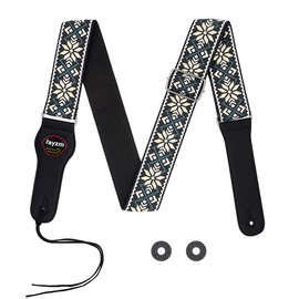 Rayzm Embroidered Guitar Strap, Woven Cotton Strap with Jacquard Pattern for Acoustic and Electric Guitars and Basses, with Plectrum Holder, 5 cm Wide Metal Bracket, Adjustable Length
