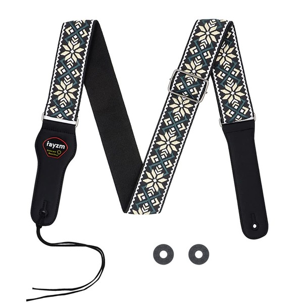 Rayzm Embroidered Guitar Strap, Woven Cotton Strap with Jacquard Pattern