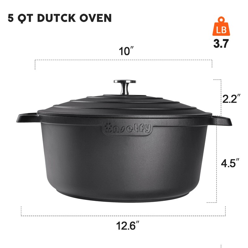 INSETFY Nonstick Dutch Oven Pot with Lid-5 QT Cast Aluminum