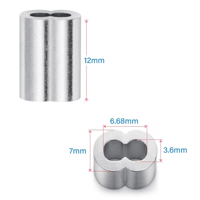 100pcs 1/8"(3mm) Aluminum Crimping Sleeves Loops, Cable Crimps Wire Ferrules,