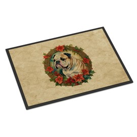 Caroline's Treasures DAC2334JMAT English Bulldog Christmas Flowers Doormat Front Door Mat Indoor Outdoor Rugs for Entryway, Non Slip Washable Low Pile, 24H X 36W