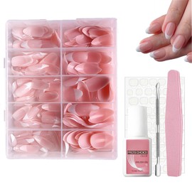 Short Almond Tips - 240Pcs French Tip False, Oval Press On with Glue - White Tip Fake Kit, 12 Sizes Full Cover Stick On for Manicure & Nail Art Decor