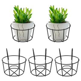 Cabilock 5pcs Round Metal Hanging Railing Planter Iron Rack Hanging Basket Flower Pot Holder Basket Iron Art Rack Fence Shelf Container for Balcony Black