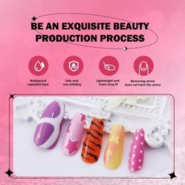 Cihcshe Press on Nails, 100% Handmade Fake Nails, Reusable Stick On Nail Kit with Jelly Soft Gel, Advanced Hand-drawn Acrylic Nails Press Ons for Women, 10Pcs