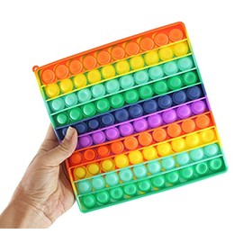 Curious Minds Busy Bags 1 Rainbow Large 8" Bubble Pop Game - Silicone Push Poke Bubble Wrap Fidget Toy - Bubble Popper Sensory Stress Toy (1 Square)