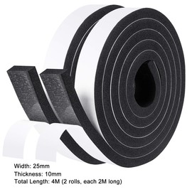 fowong Door Insulation Strip for Door Soundproofing, 2 Rolls 25 mm(W) x 10 mm(T) Total 4M Long, Soundproof Door Seal, Door Draft Excluder Strip for Anti-Collision, Anti-Slipping, Black