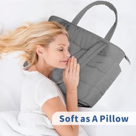 TOPDesign Puffer Tote Bag for Women, Lightweight Puffy Handbag with Compartments & Cosmetic Bag, Quilted Shoulder Bags for Work, Travel, Gym, Gifting (M Grey)