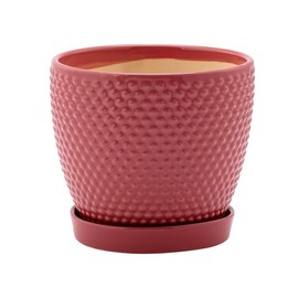 Napco Imports Indoor Outdoor Plant Succulent Herb Flower Pot with Saucer 4.25 x 5 Inch Ceramic Pink Hobnail