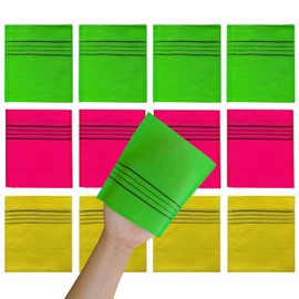 [Variety Pack] NOPIGO The Original Korean Exfoliating Mitt Body Scrub, Reusable(12pcs) Green4+Red4+Yellow4