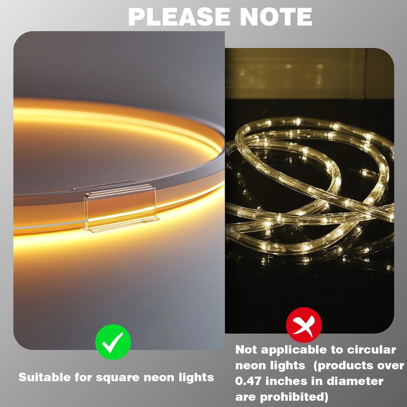 Neon Rope Light Clips Mounting - 24 Pcs Clear Waterproof