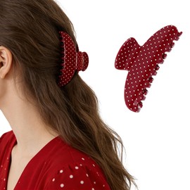 Red Claw Clips Polka Dot Hair Clip Big Hair Claw Red Acrylic Clip Women Hair Barrettes Strong Hold Non Teeth Slip Hair Clips Acetate Hair Accessories for Women and Girl1Pcs