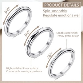 Adramata Set of 3 Anxiety Ring Femme Stainless Steel Rings Set Anxiety Ring Cool Band Rings Anxiety Rings Silver Rings for Women Anti Stress Ring Spinner Ring Fidget Ring for Anti-Stress, Stainless