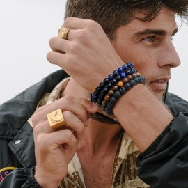 MOROTOLE Mens Tiger Eye Beaded Bracelet, Black Natural Stone Bracelets for Men Lava Stone Bracelets for Men Women Teen Boys Gifts Anniversary Fathers Day Birthday Gifts for Boyfriend Brother