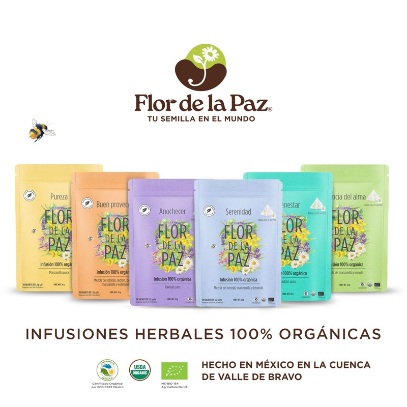 FLOR DE LA PAZ Anochecer, infusión herbal orgánica de toronjil,