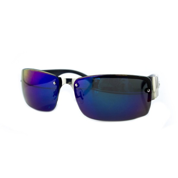 Stylish Black Hand Case and Violet/Grey Lens Sunglasses with Silver