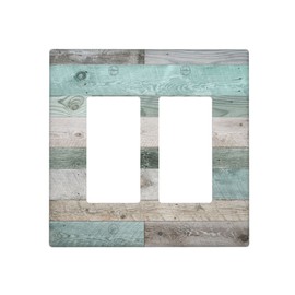 Farmhouse Decorative Double Decorator Light Switch or Outlet Wall Plate Cover Retro Wood Rustic 2 Gang Wall Plate Vintage Wooden GFCI Receptacle Rocker Plate Covers for Kitchen Bathroom