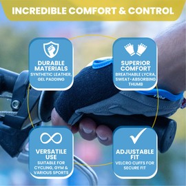 Kratos Fingerless Cycling Gloves for Men and Women, Shock Absorbing Gel Padded Mountain Bike Gloves to Prevent Hand Numbness - Anti Slip & Breathable MTB Gloves with Adjustable Hook & Loop (Small)
