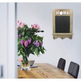 Stylish blackboard in vintage style - decorative blackboard with hooks & shelf - decorative chalkboard in country house style - slate board size 33 x 22 cm