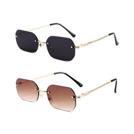 Pro Acme Rimless Rectangle Sunglasses Small Frameless Green Tinted Shades Glasses Men Women Retro Fashion(Gradient brown+Black)