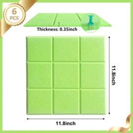 6 Packs Cork Board Felt Board Tiles, Bulletin Board 12"X12" with 30 Push Pins, Felt Board for Home Kitchen Office Decor, Self-Adhesive Corkboard Tiles for Walls School Message Display Board-Green-2