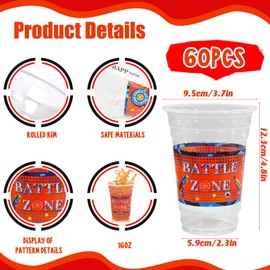 TEASIK 60 Pieces 16oz Dart War Party Supplies,Dart War Game Disposable Plastic Cups Set for Boys Gun Themed Birthday Party Decorations(Dart War cups)