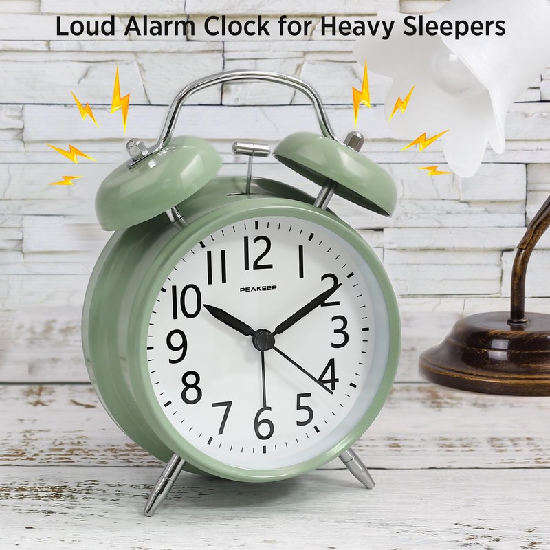 Peakeep Loud Battery Alarm Clock for Heavy Sleepers Adults Kids,