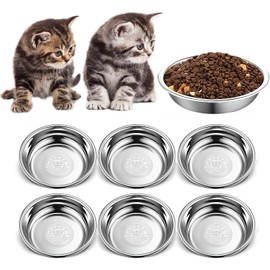 Arespark 6 Pcs 5.5 Inch Stainless Steel Cat Bowls, Replacement Basic Small Dog Bowl, Whisker Fatigue Relief Shallow Food Metal Dish, Feeding for Raised Elevated Stands, Dishwasher Safe, Cuenco Gato