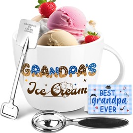 Grandpa Gifts,Grandpa’s Ice Cream Bowls,Father’s Day Birthday Best Gifts for Grandpa from Grandkids,Ice Cream Lover Gifts,Grandpa Ice Cream Cereal Bowl Set and Scoops&Shovel Spoons,Ice Cream Scoop