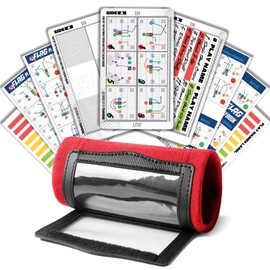 1NMORE Football Wristbands with Playbook System,Quarterback Play Wristband,5on5 Flag Football Wrist Coach with 43 Tactics Stickers & 3 Sign Cards (Red, S)