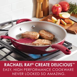 Rachael Ray Create Delicious Deep Nonstick Frying Pan / Fry Pan / Skillet - 12.5 Inch, Red