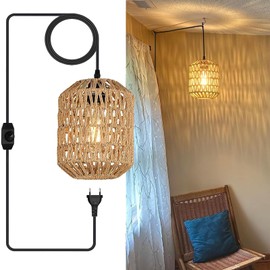 Liyabber Vintage H?ngelampe mit Stecker, E27 Retro Pendelleuchte mit Dimmbar Schalter, DIY Hanfseil Lampenschirm, ?18cm Indoor/Outdoor H?ngeleuchte mit 4.5M Kabel fr Schlafzimmer Foyer Balkon, Max.60W