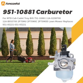 Amazeful 751-10881 Carburetor for MTD Yard Machine 951-10881 2P70MU 2P70M0C 2P70M0D Lawn Mower 11A-02SB700 11A-B0S5700 21" 5.0 hp Powermate tiller Lawn Mower with Air Filter